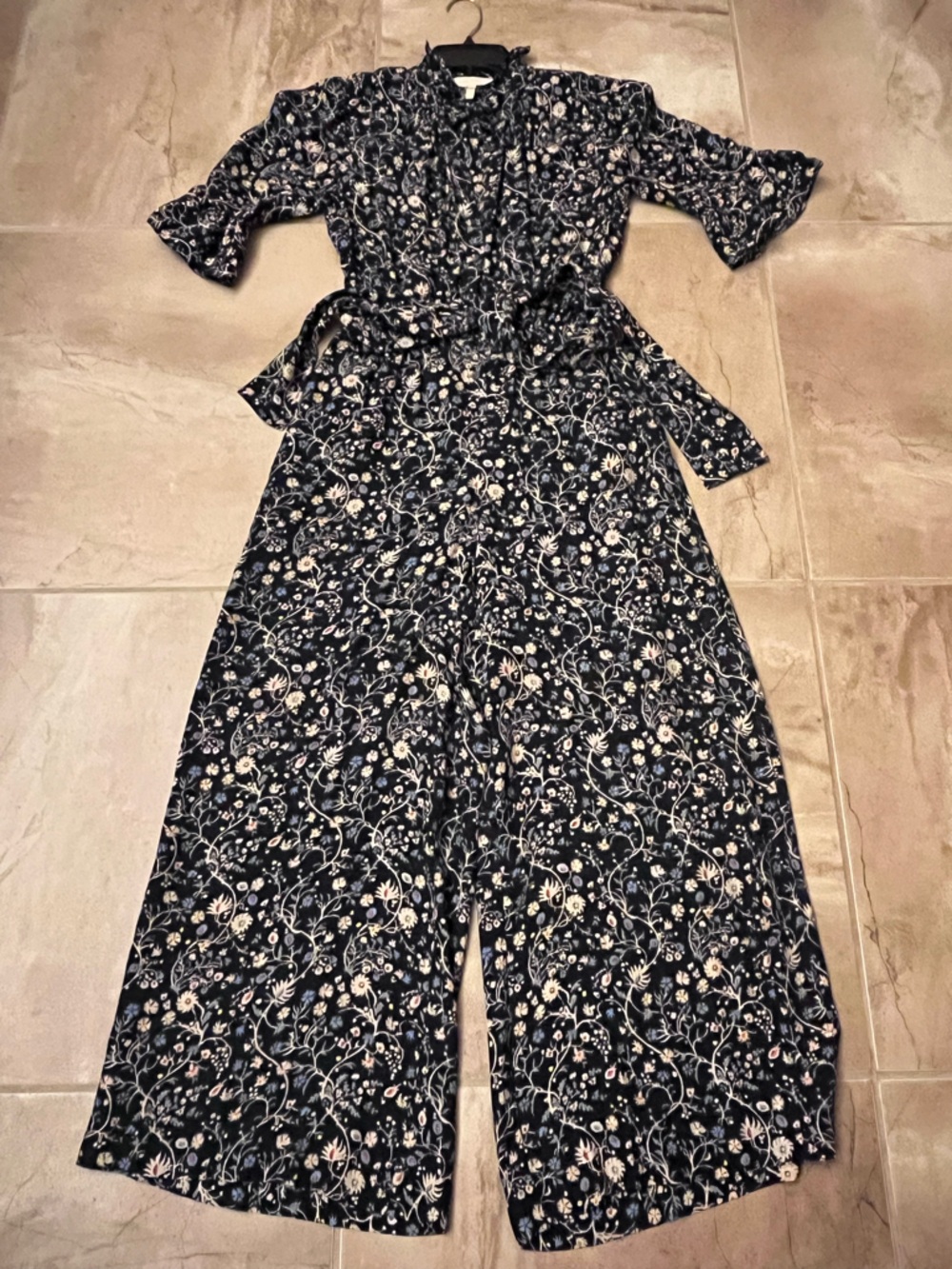Rebecca Taylor Navy Floral Wide-Leg Jumpsuit